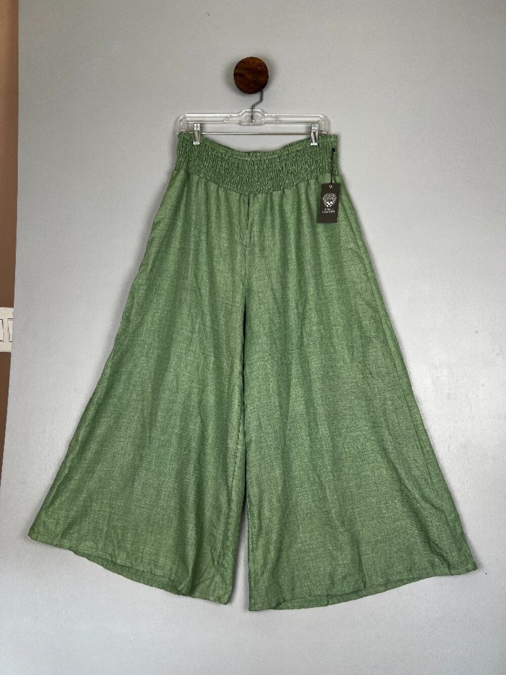 Vince Camuto Eucalyptus Wide Leg Pants Smocked Waist Large NWT